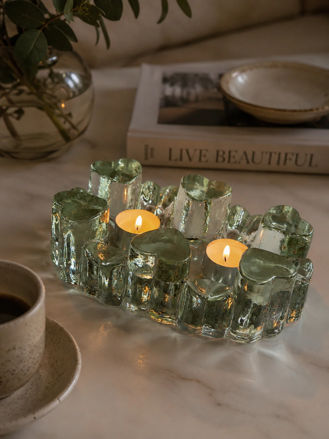 Brutalist XXL IJsglas Rechaud Harten – Georgshütte Jaren 70 (Dubbel)