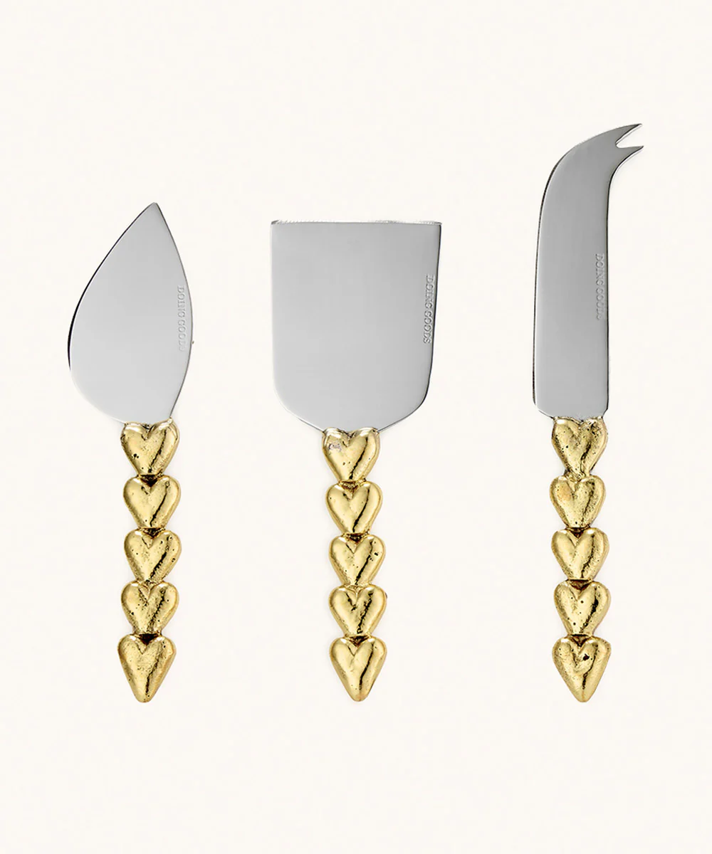 Holly Hart Cheese Knife Set – stijlvolle kaasmesjes met gouden hartjes