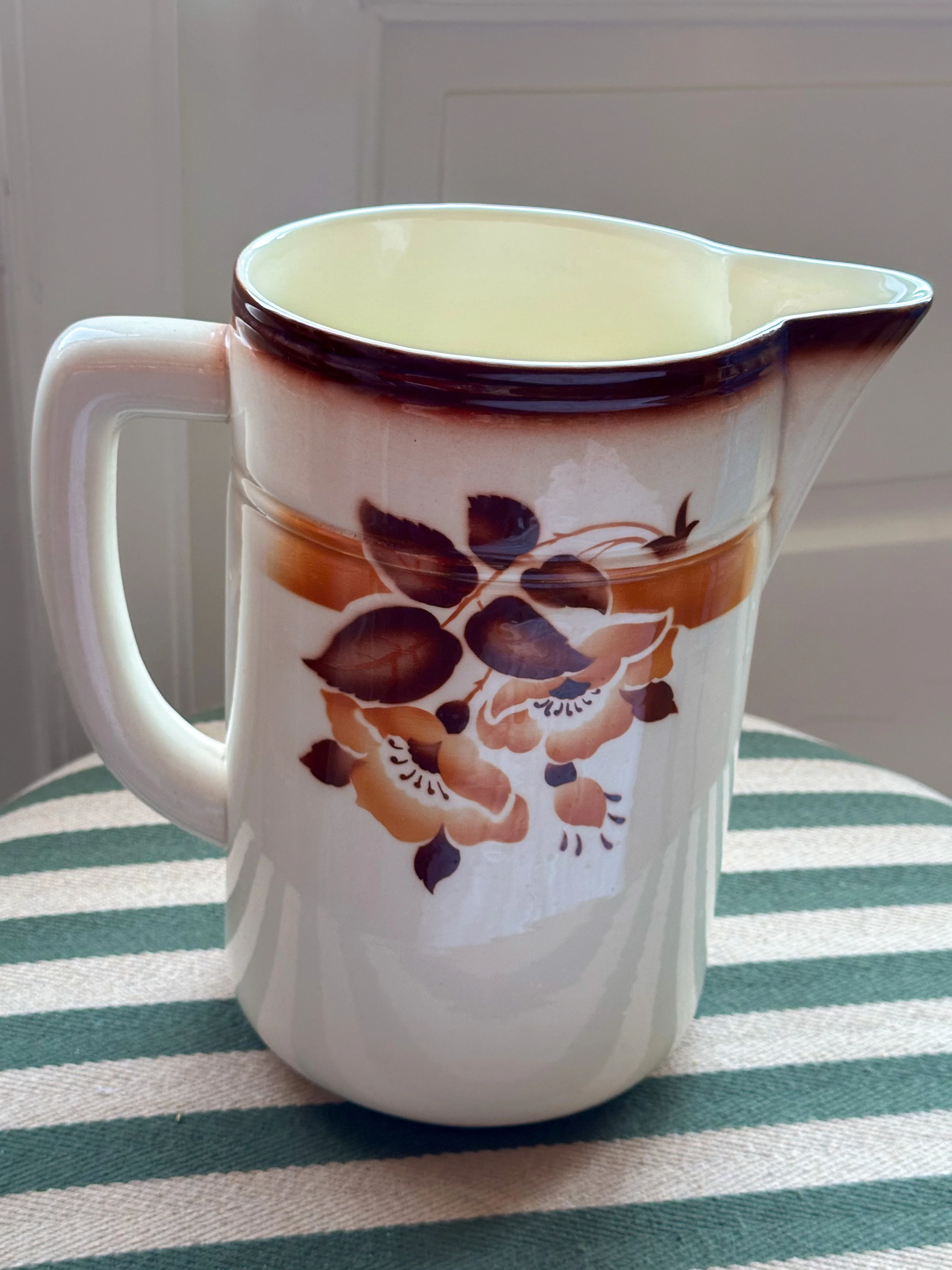 Grote vintage aardewerk kan met bloemen - Image 2