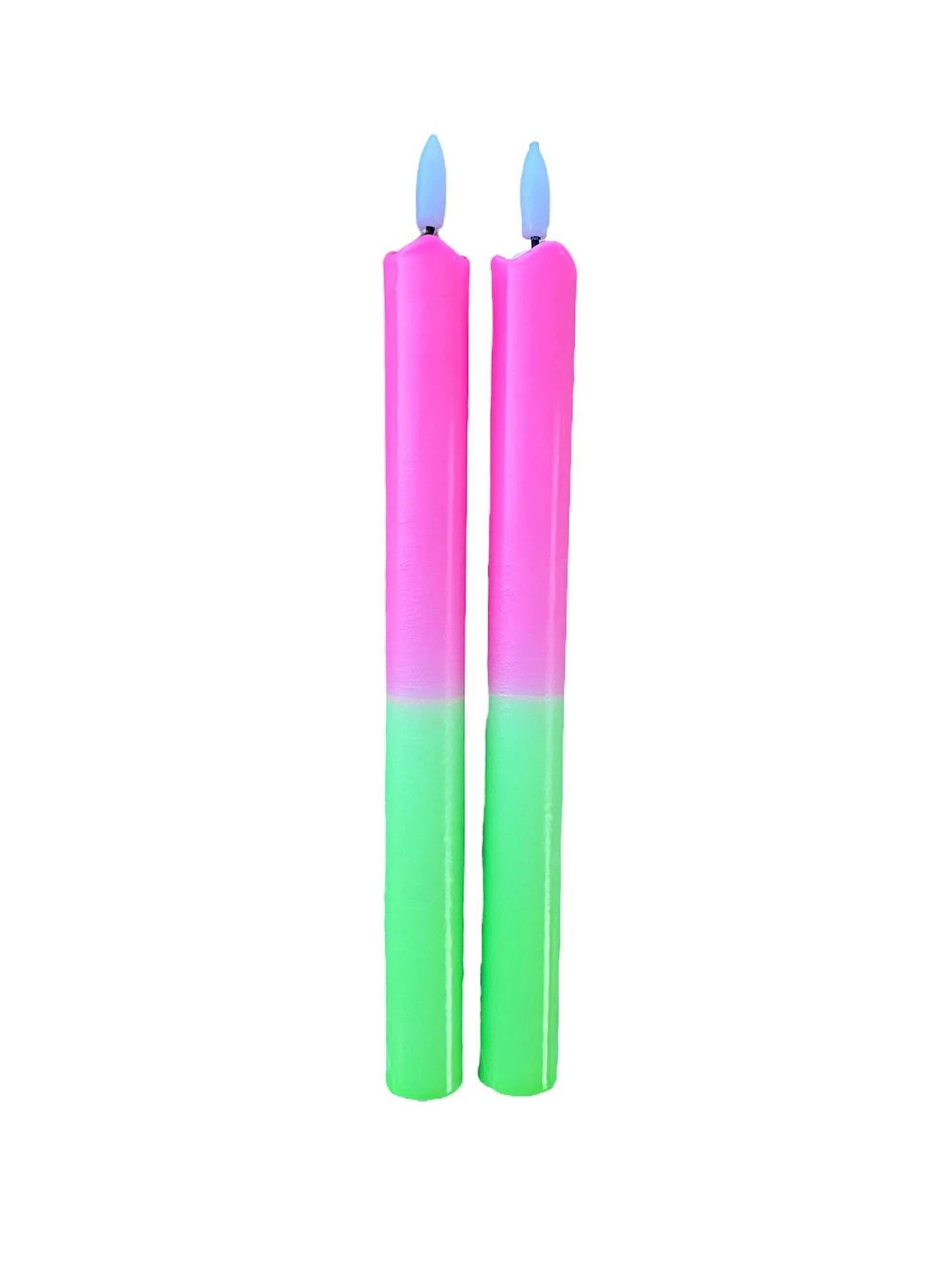 Led kaarsen dip dye roze groen (2 stuks)