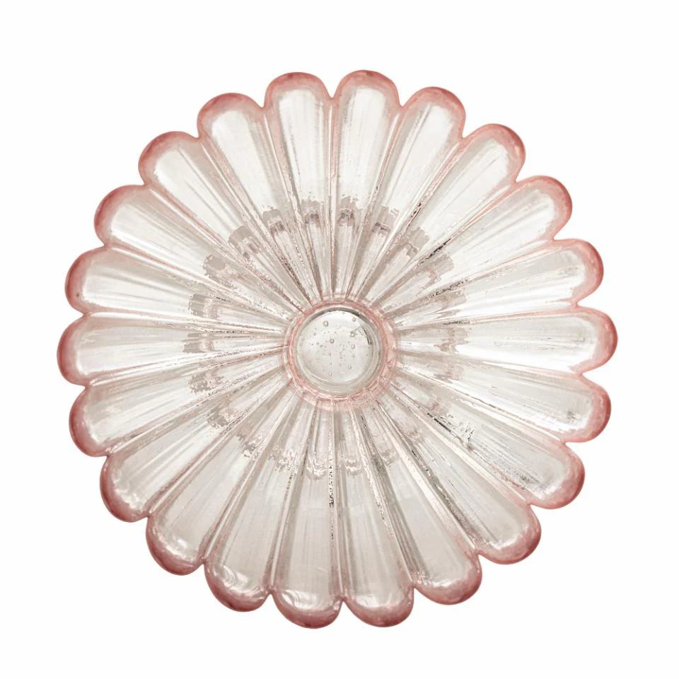 Roze glazen schaal op voet – bloemvormig design - Image 2