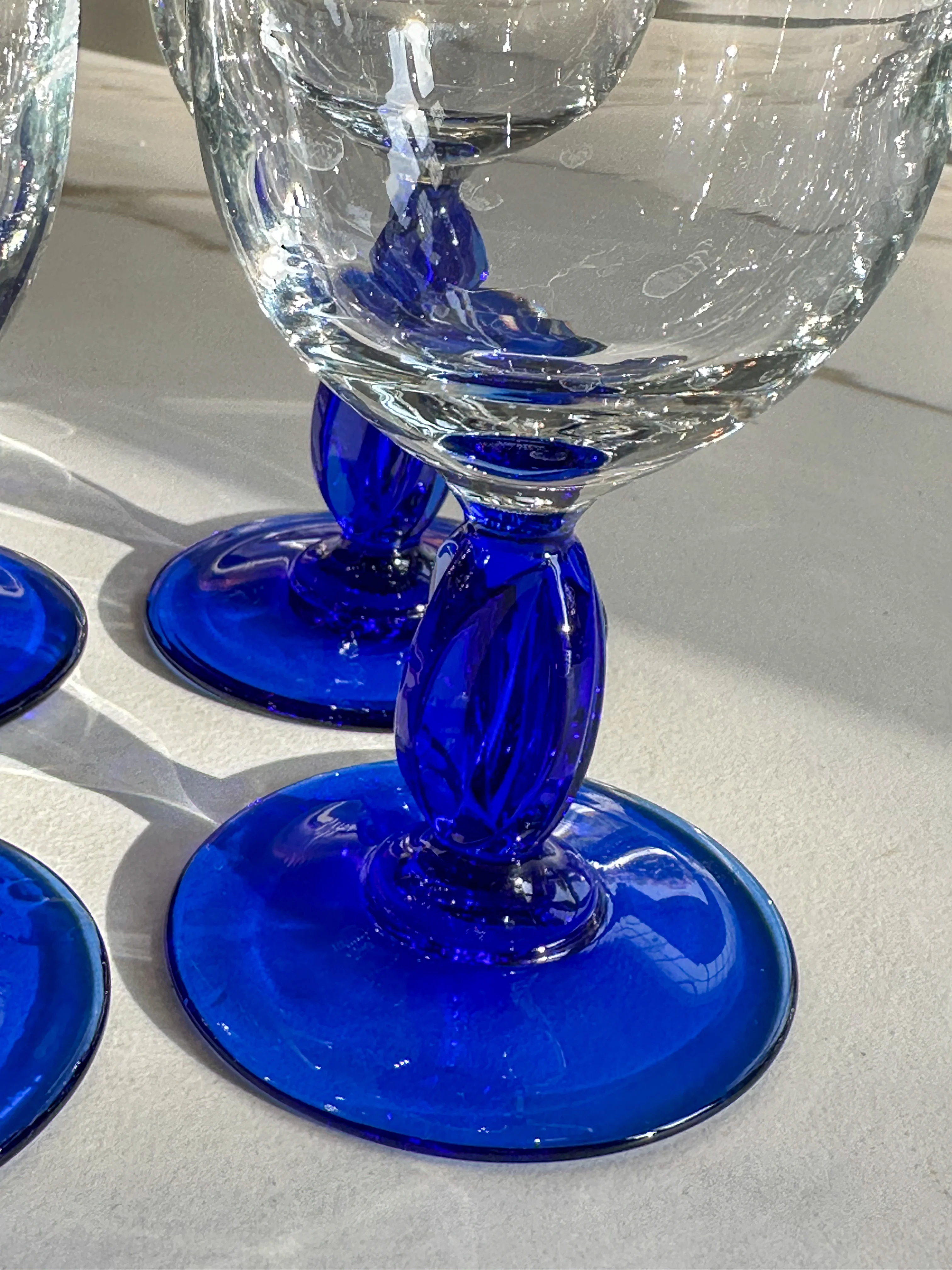 Vintage Luminarc blauwe glazen op voet – set van 6 - Image 3