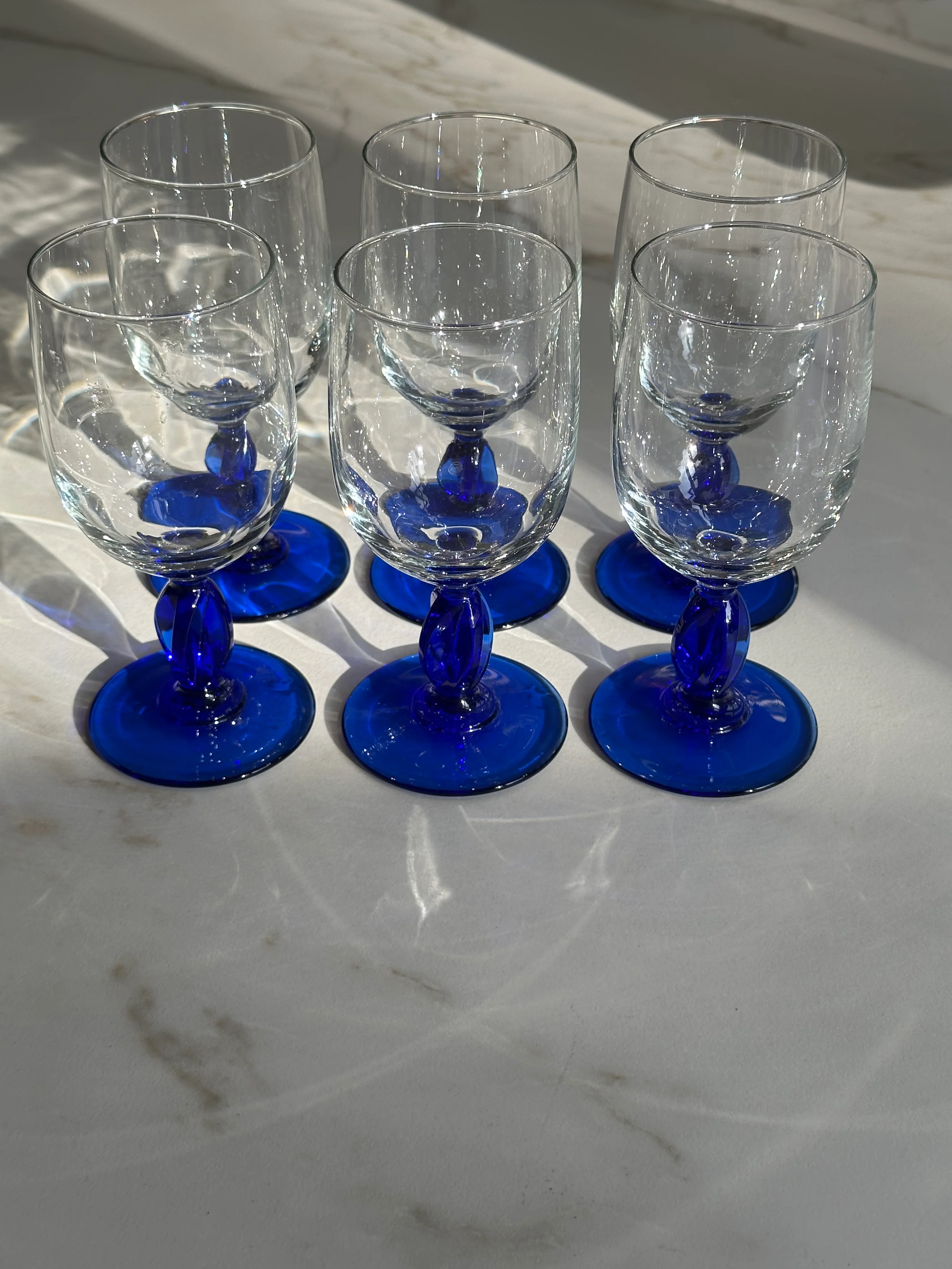 Vintage Luminarc blauwe glazen op voet – set van 6 - Image 4