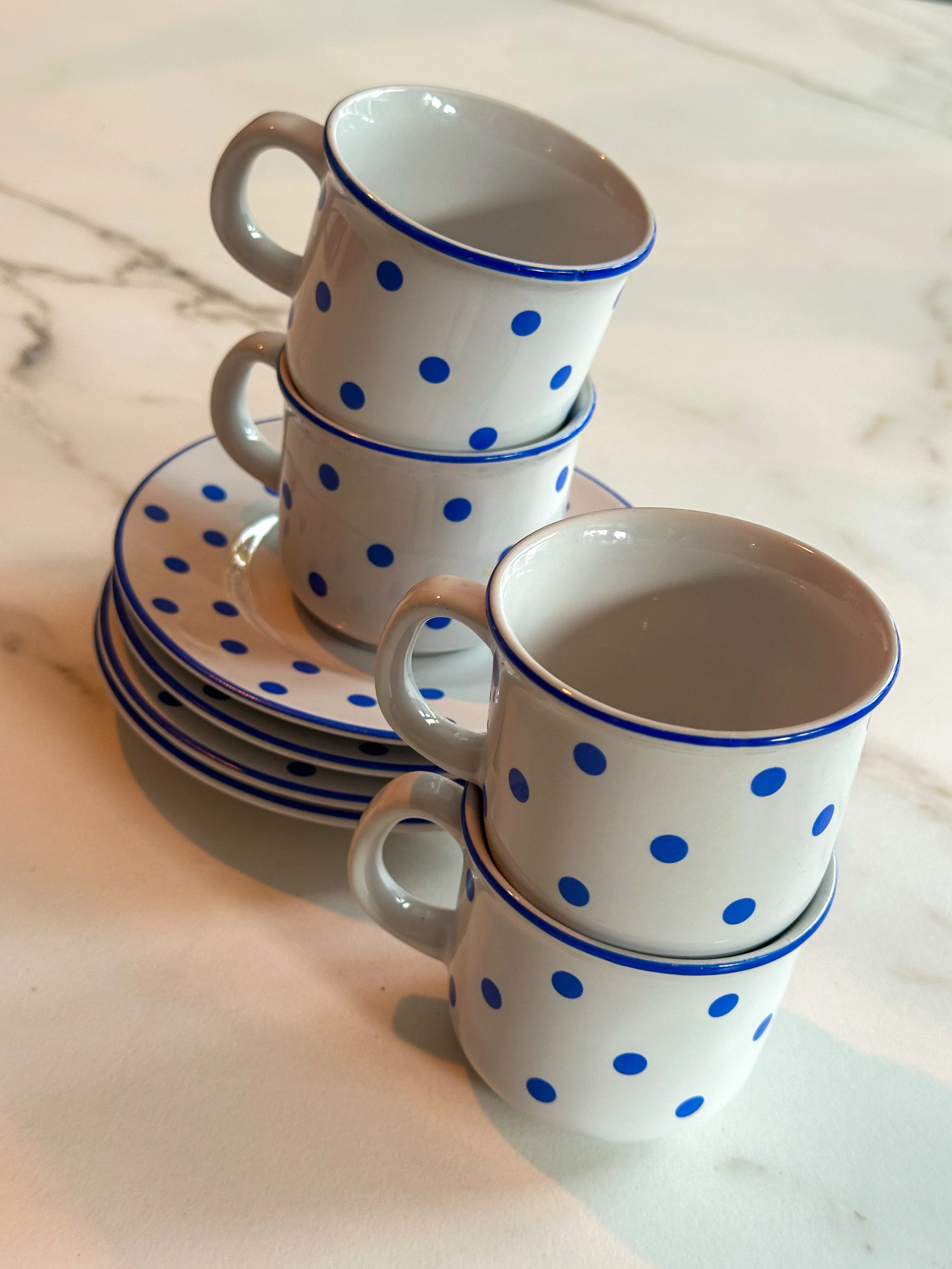 Vintage Blue Dots espresso kopjes set | Pools aardewerk | 4 stuks - Image 3