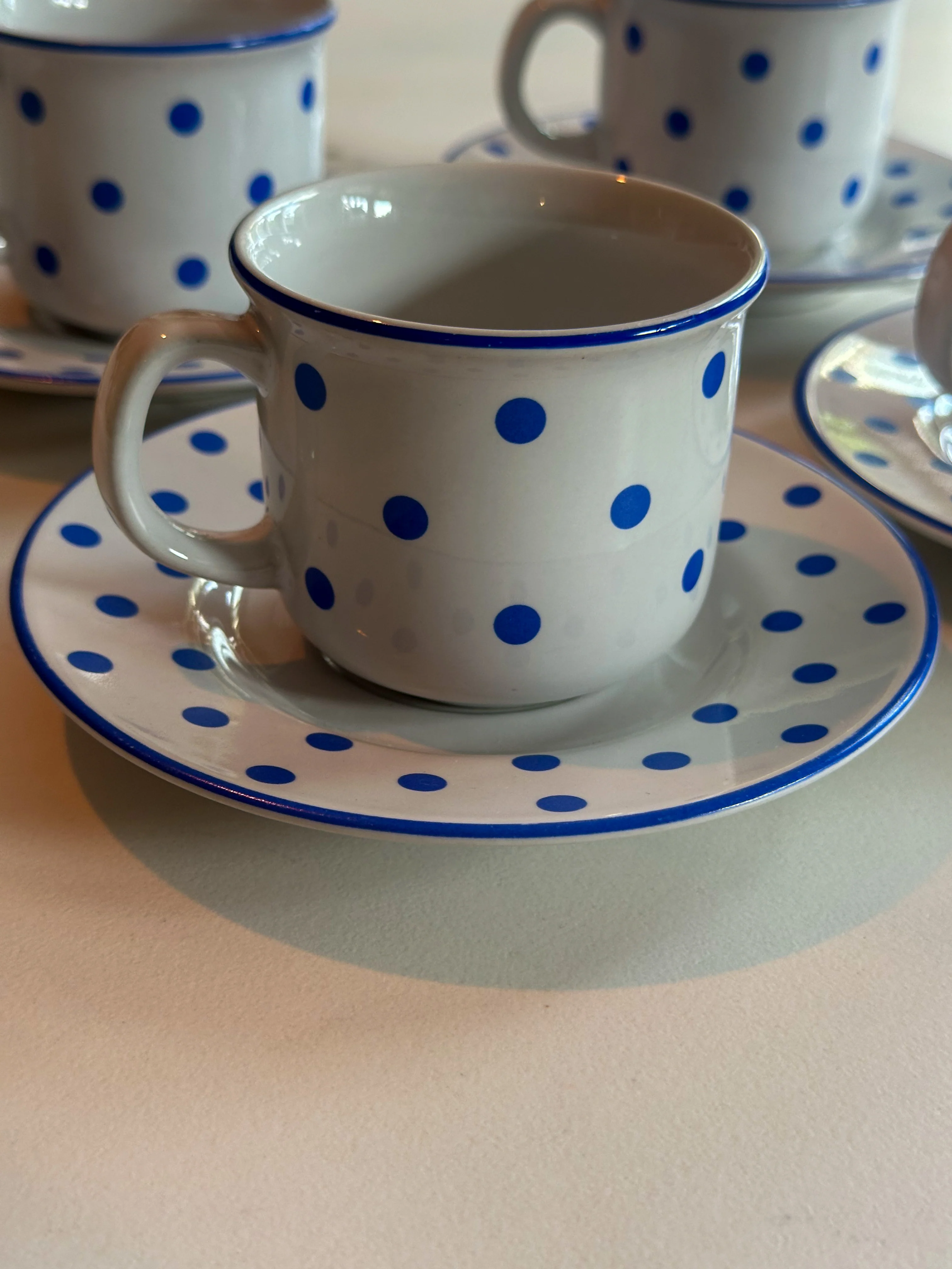 Vintage Blue Dots espresso kopjes set | Pools aardewerk | 4 stuks - Image 4