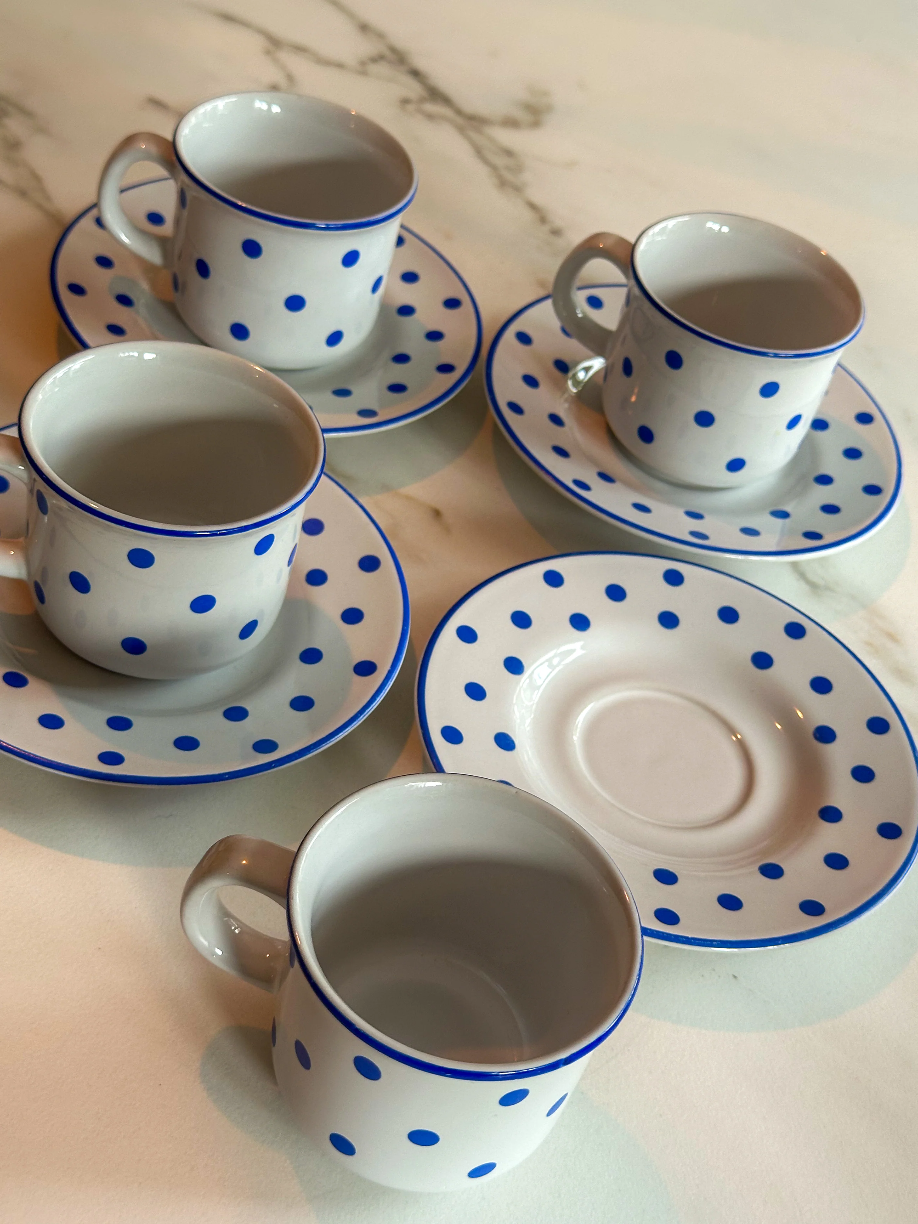 Vintage Blue Dots espresso kopjes set | Pools aardewerk | 4 stuks - Image 6