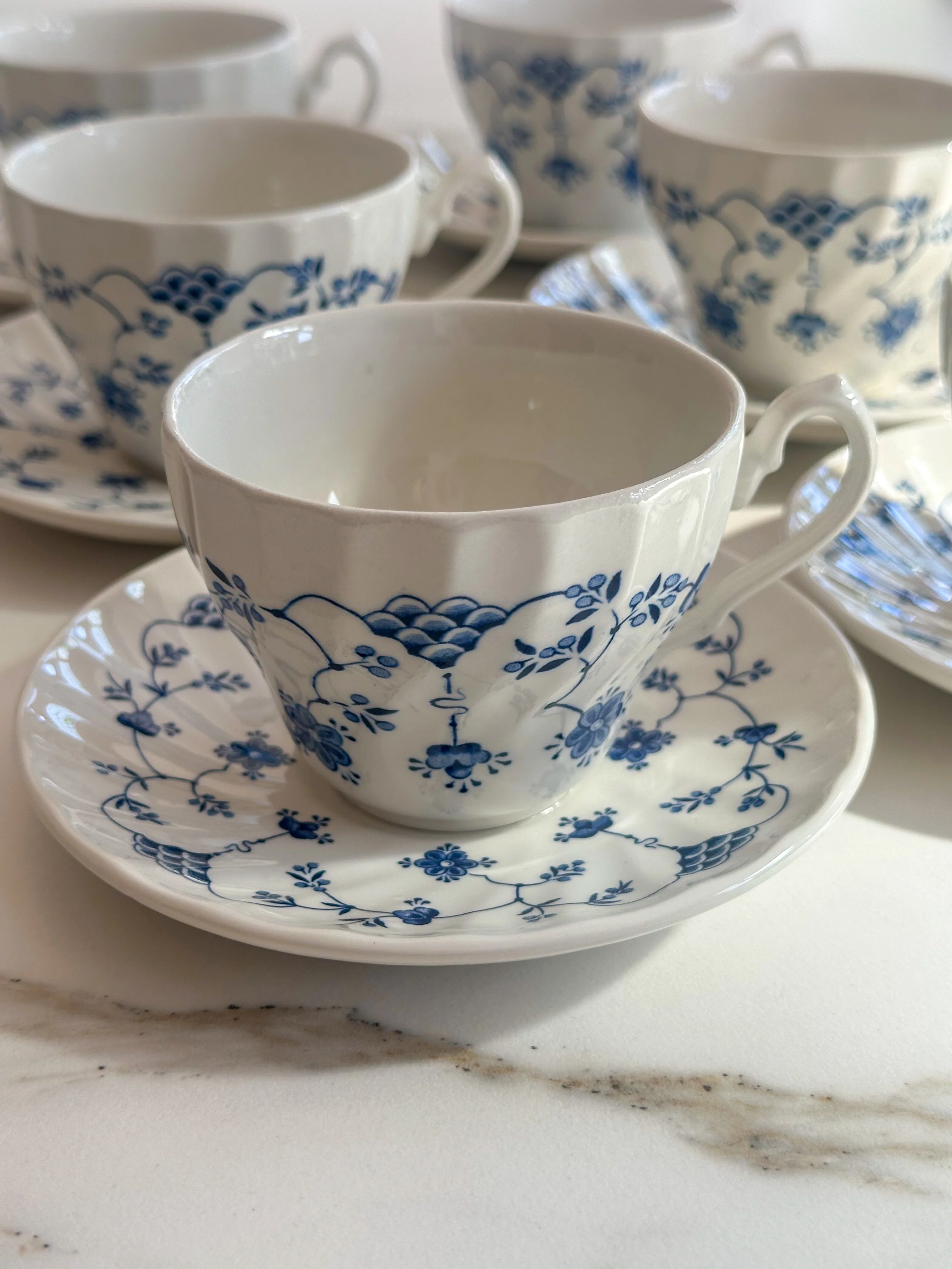 Vintage Churchill Georgian kop & schotel Set van 2 – Engels Blauw/Wit servies