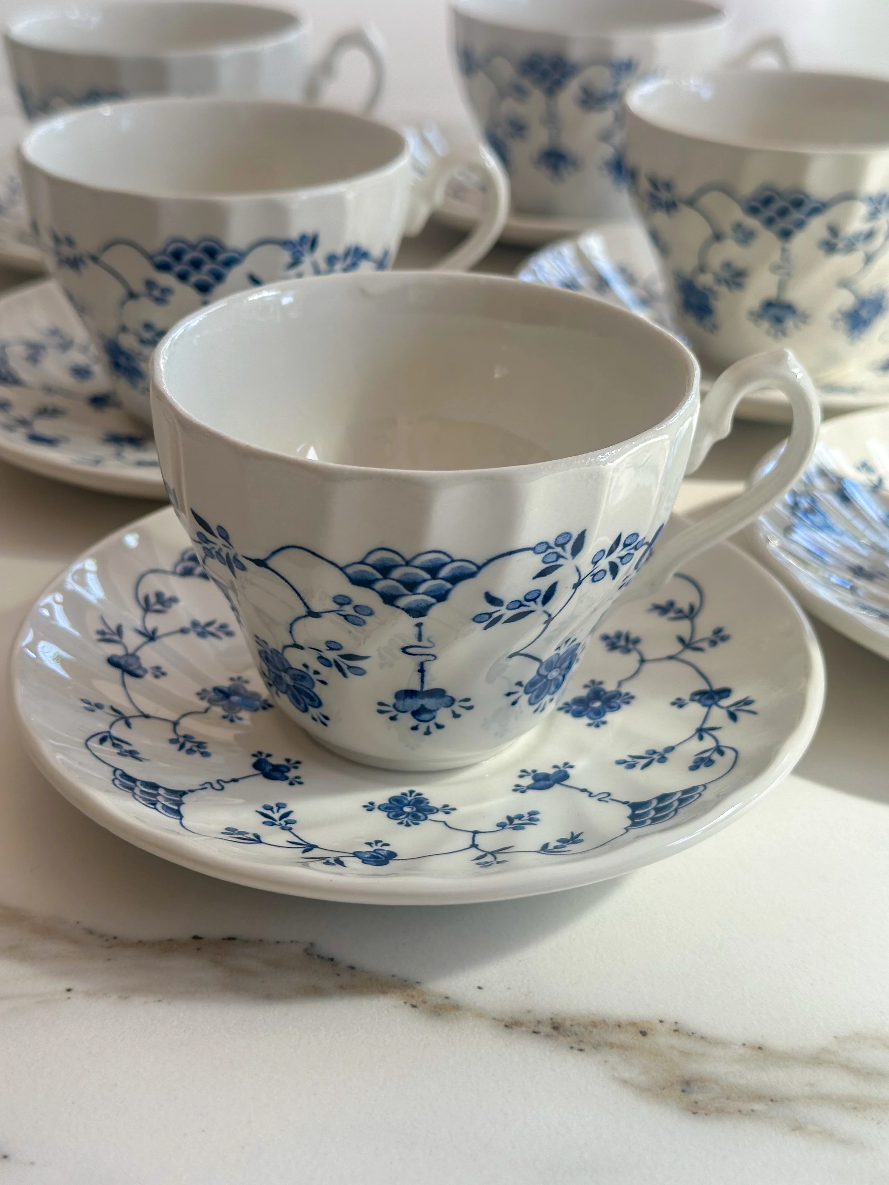 Vintage Churchill Georgian kop & schotel Set van 2 – Engels Blauw/Wit servies - Image 3