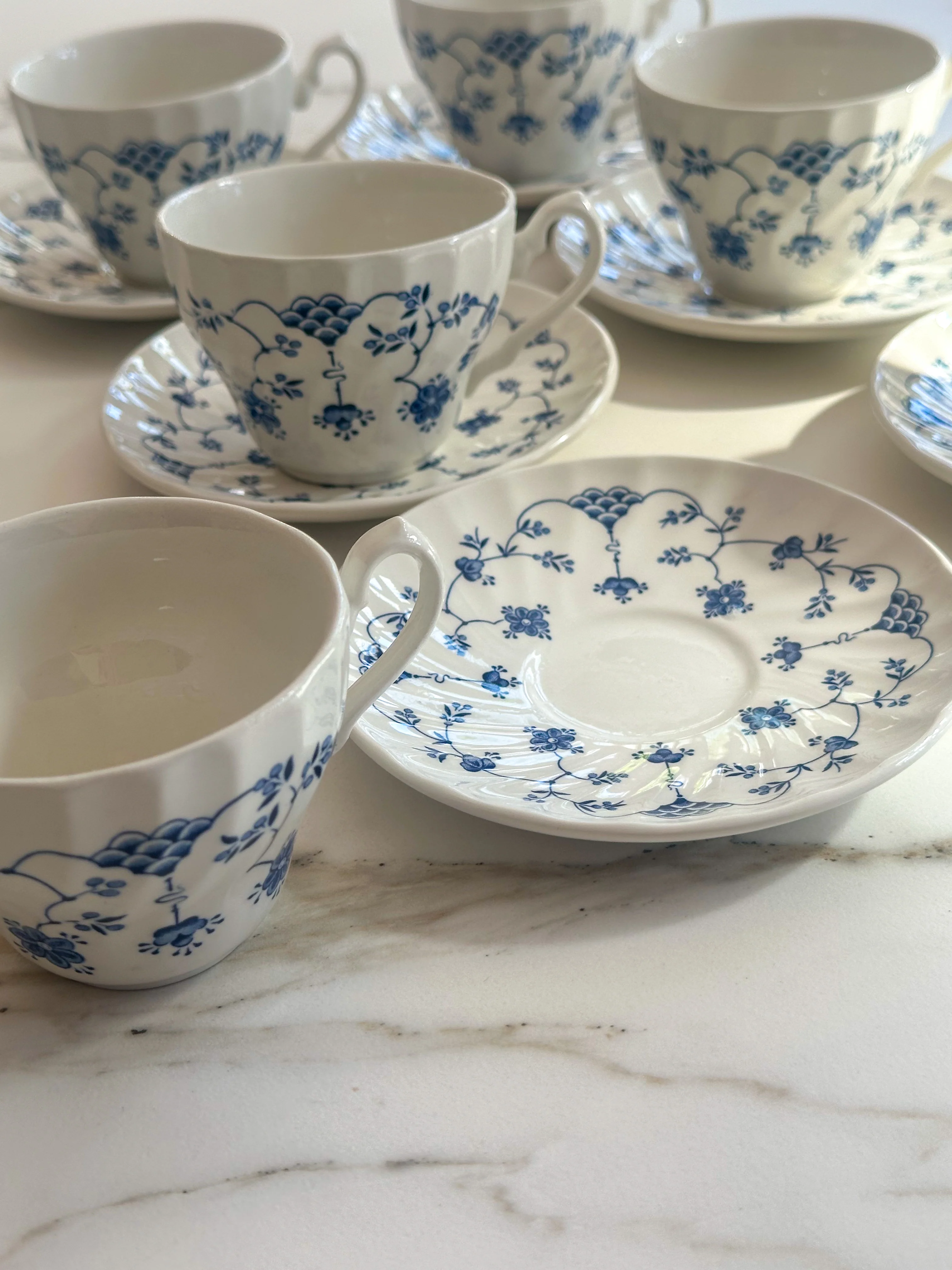 Vintage Churchill Georgian kop & schotel Set van 2 – Engels Blauw/Wit servies - Image 4
