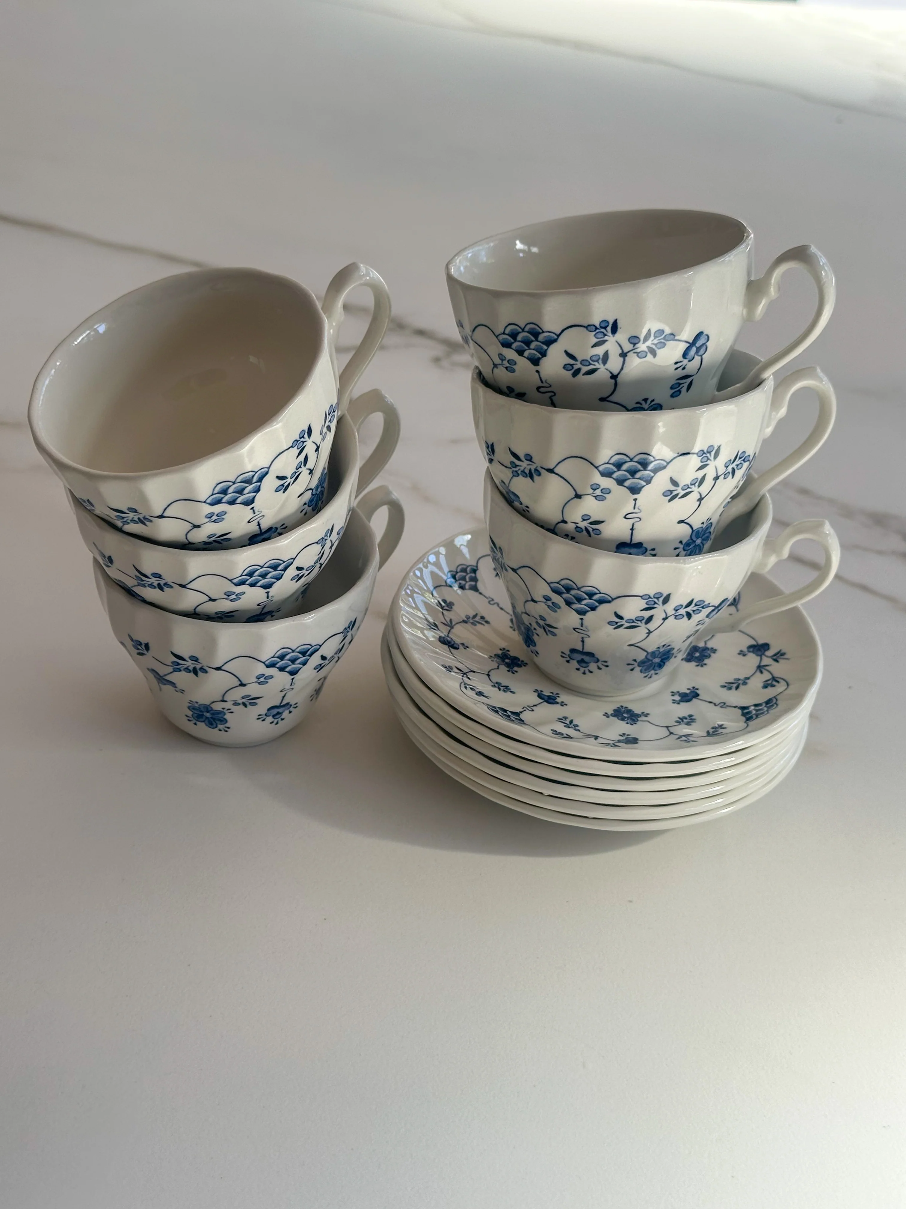 Vintage Churchill Georgian kop & schotel Set van 2 – Engels Blauw/Wit servies - Image 6