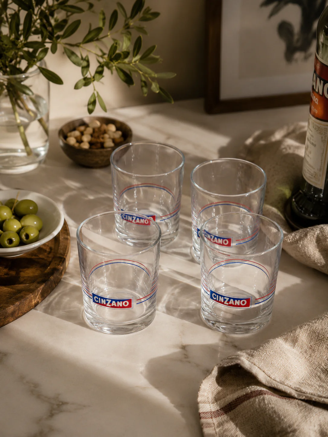 Vintage Cinzano Tumblers – Set van 4 Italiaanse Cocktailglazen Jaren 70