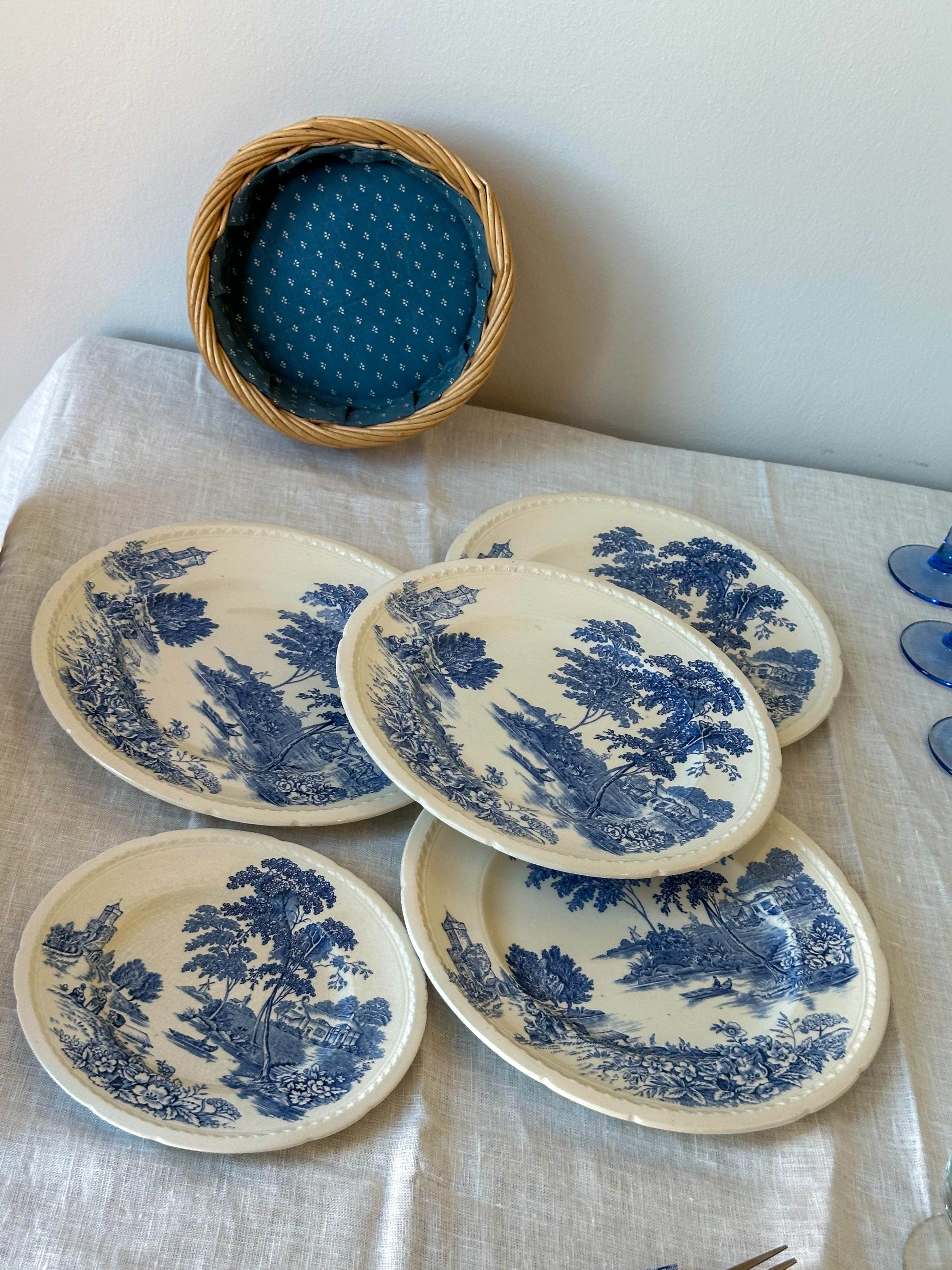 Vintage Engelse blauw-witte borden set – Swinnertons The Ferry - Image 3