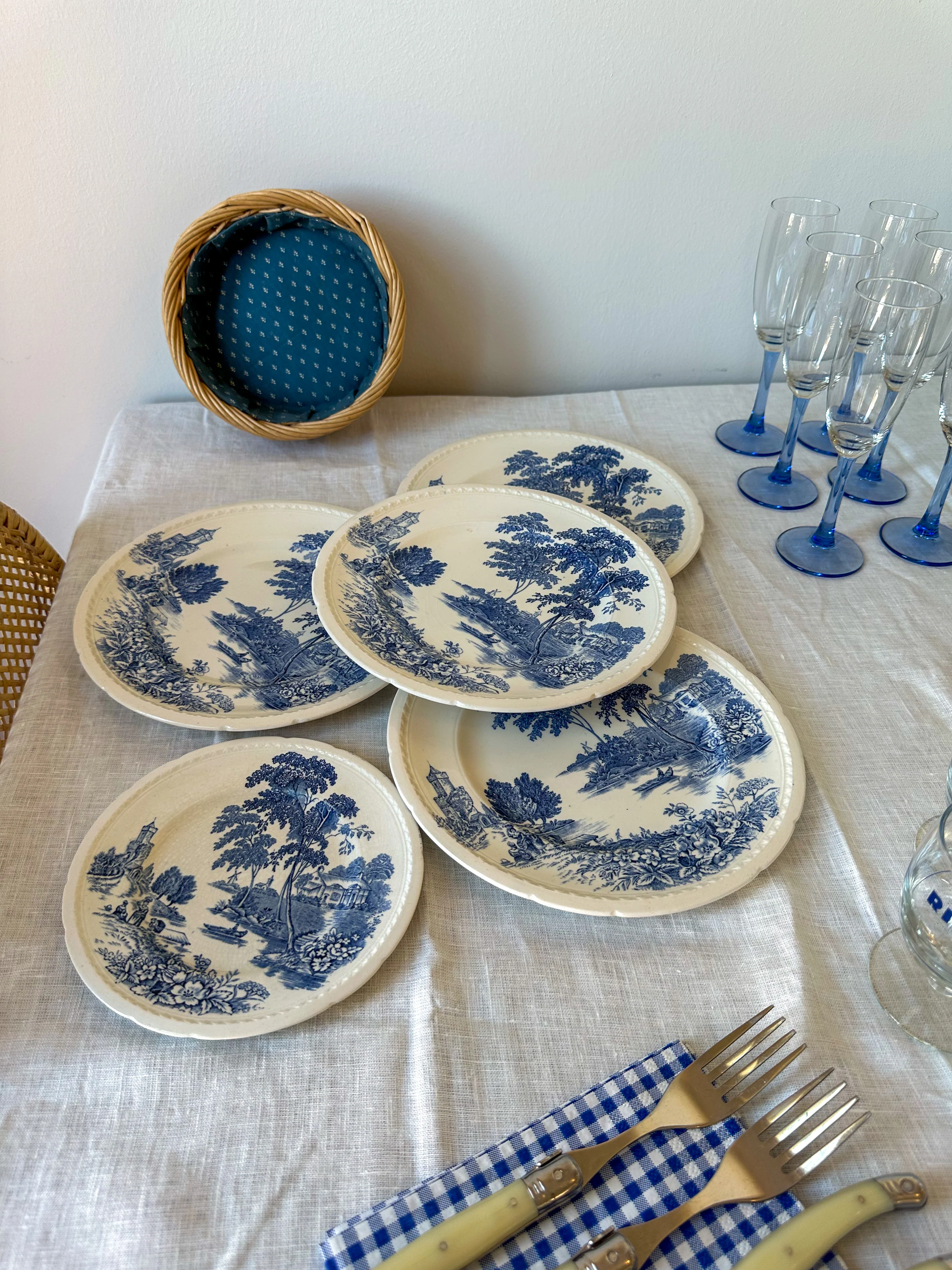Vintage Engelse blauw-witte borden set – Swinnertons The Ferry - Image 4