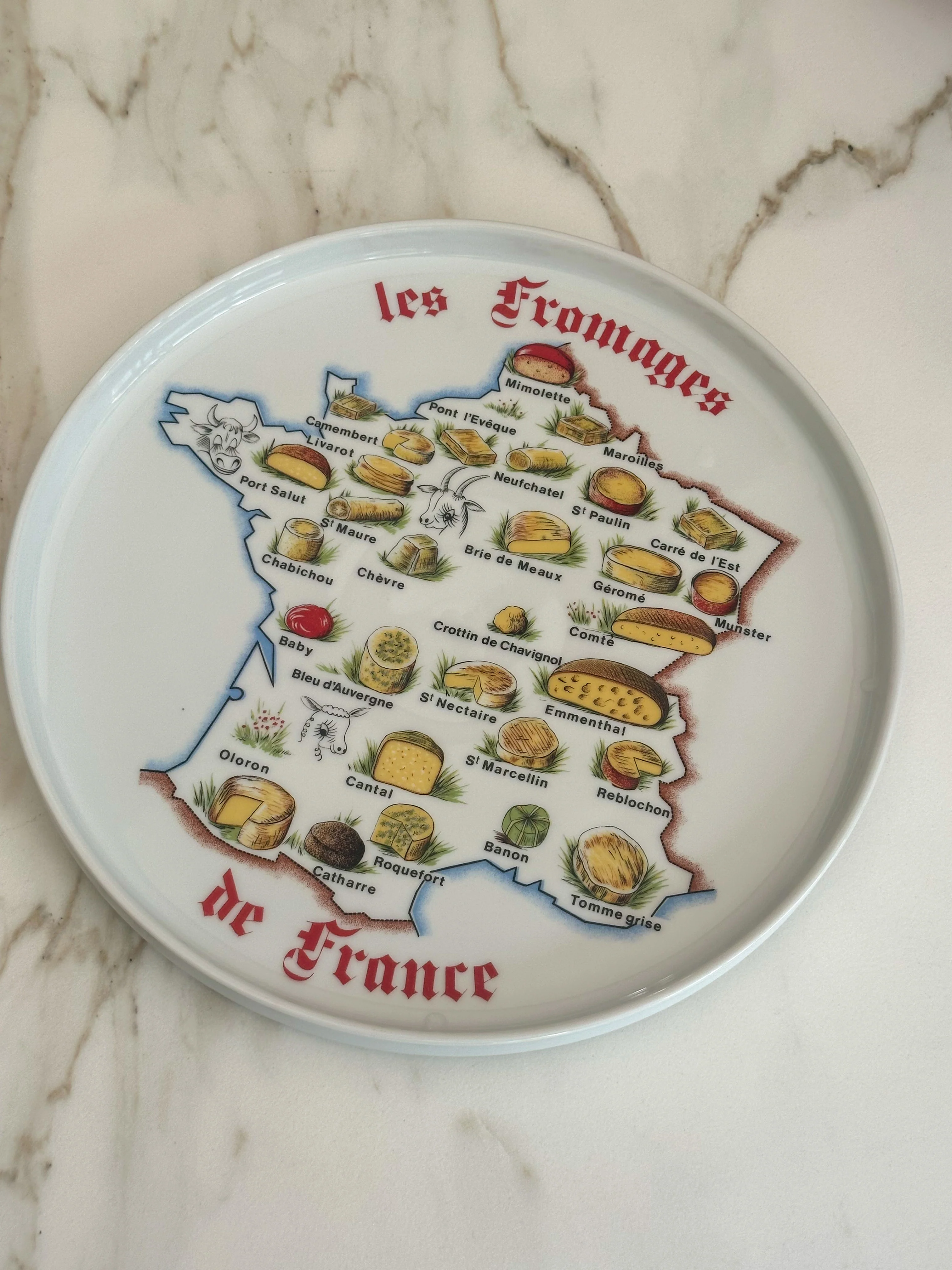 Vintage Frans groot Kaasbord ‘Les Fromages de France’ – Made in France L’Hirondelle/Pillivuyt