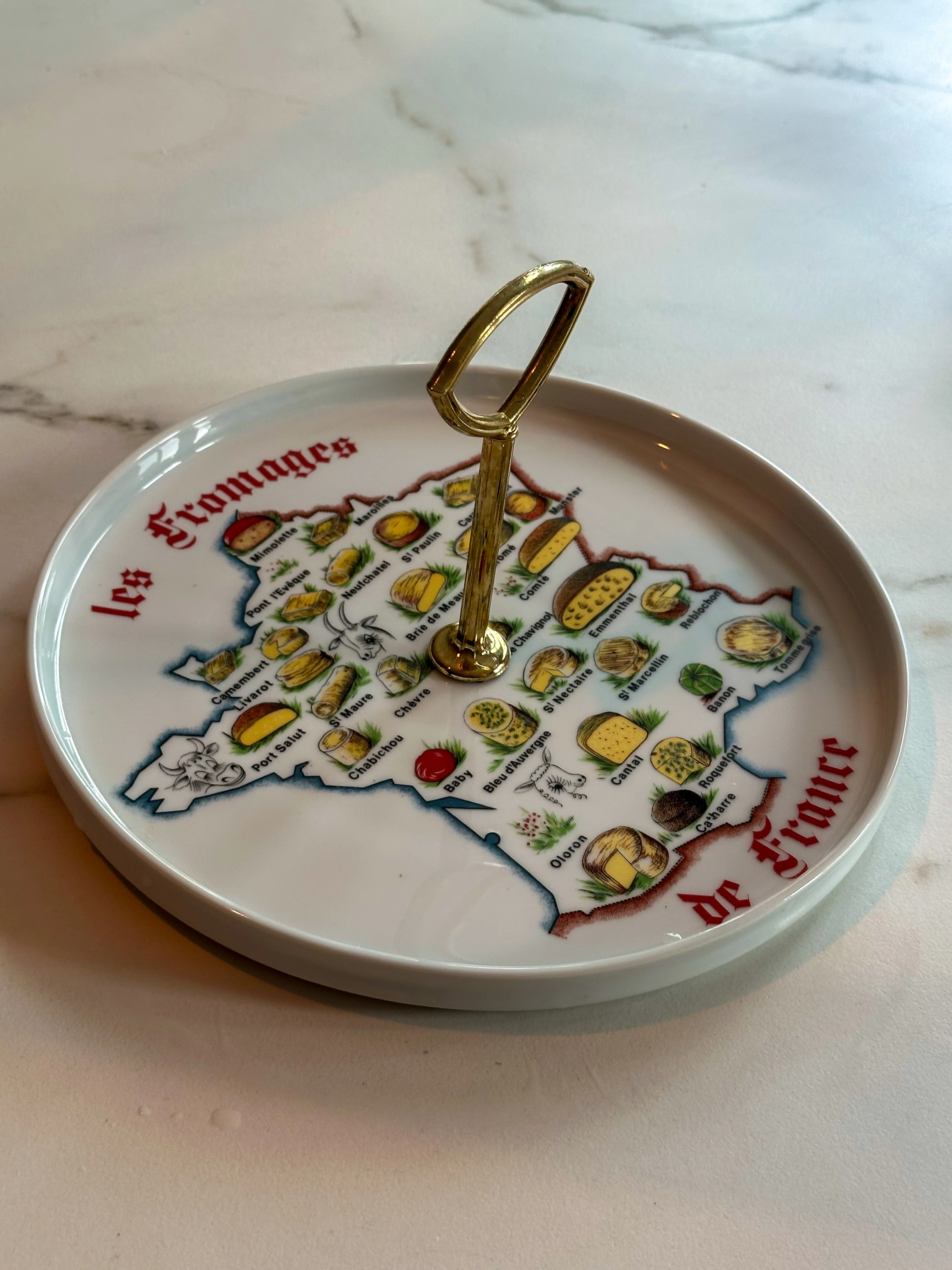 Vintage Frans Kaasbord met Handvat – Porselein “Les Fromages de France” – L’Hirondelle - Image 3
