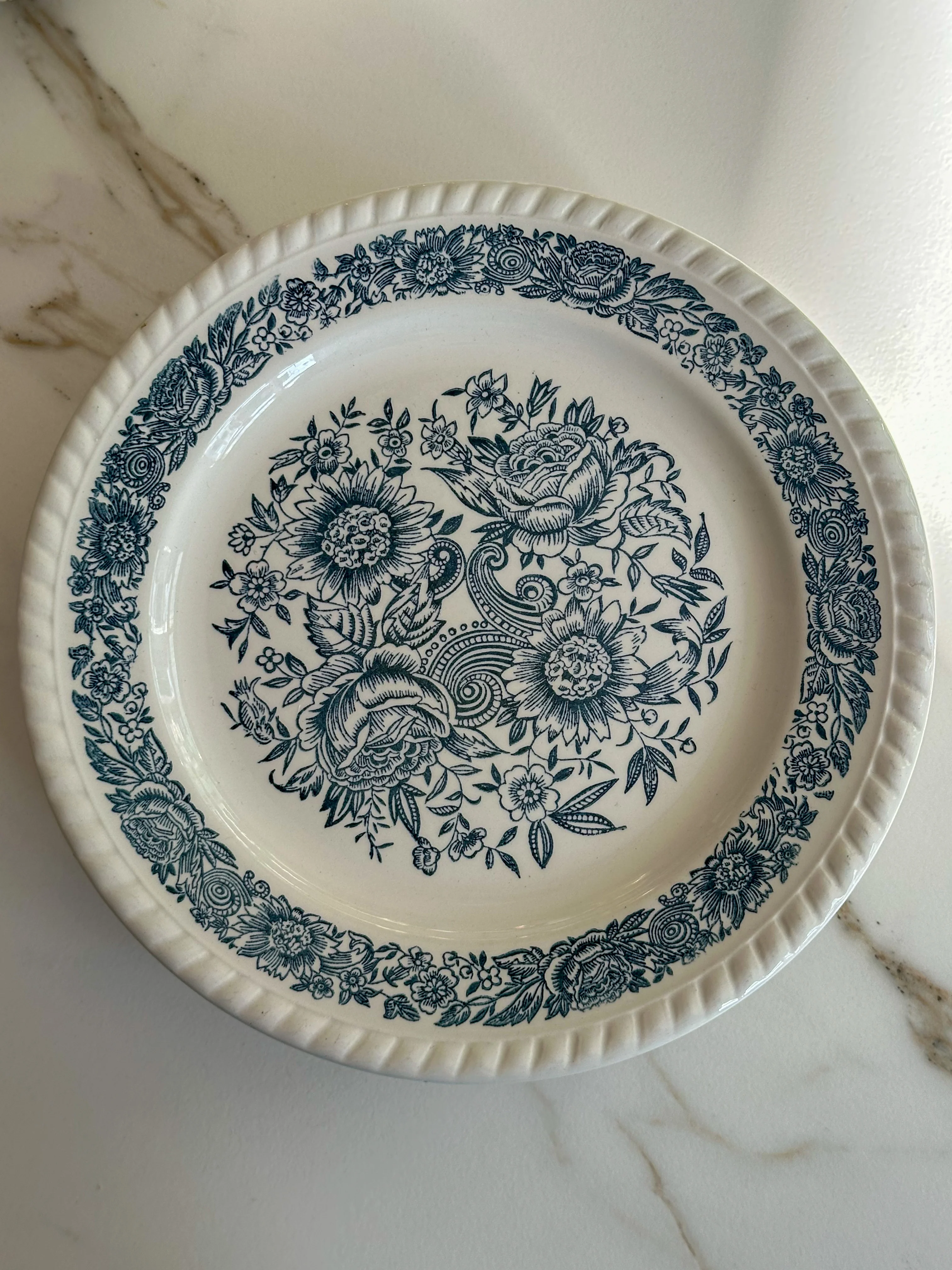 Vintage Franse borden met blauw bloemenmotief - set van 6 - Image 2