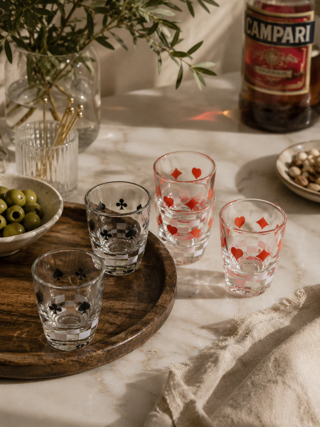 Vintage Franse Shotglaasjes Poker Design – Cristallerie d’Arques Set van 5