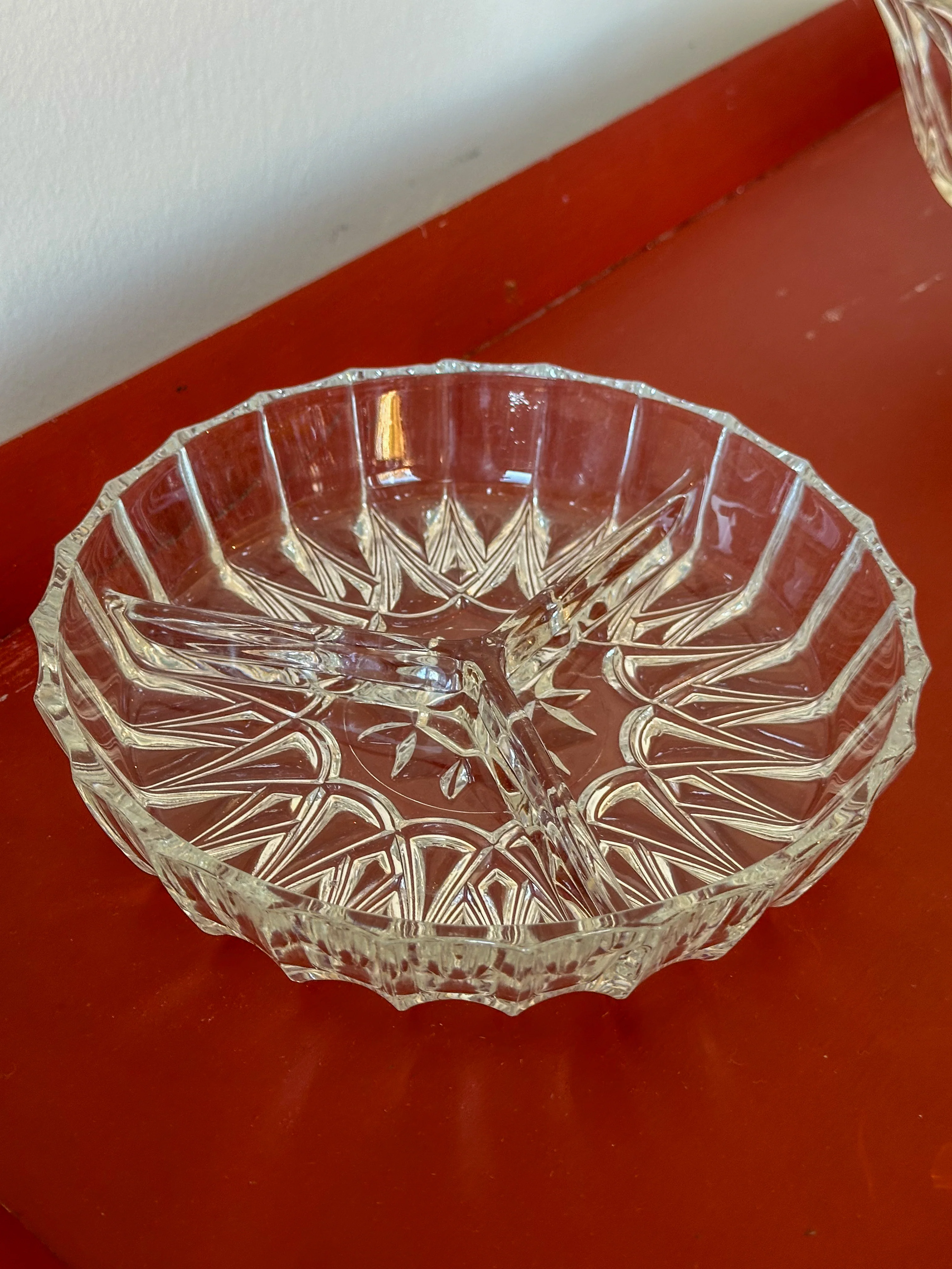 Vintage Glazen Snackschaal met Vakjes | Retro Borrelschaal