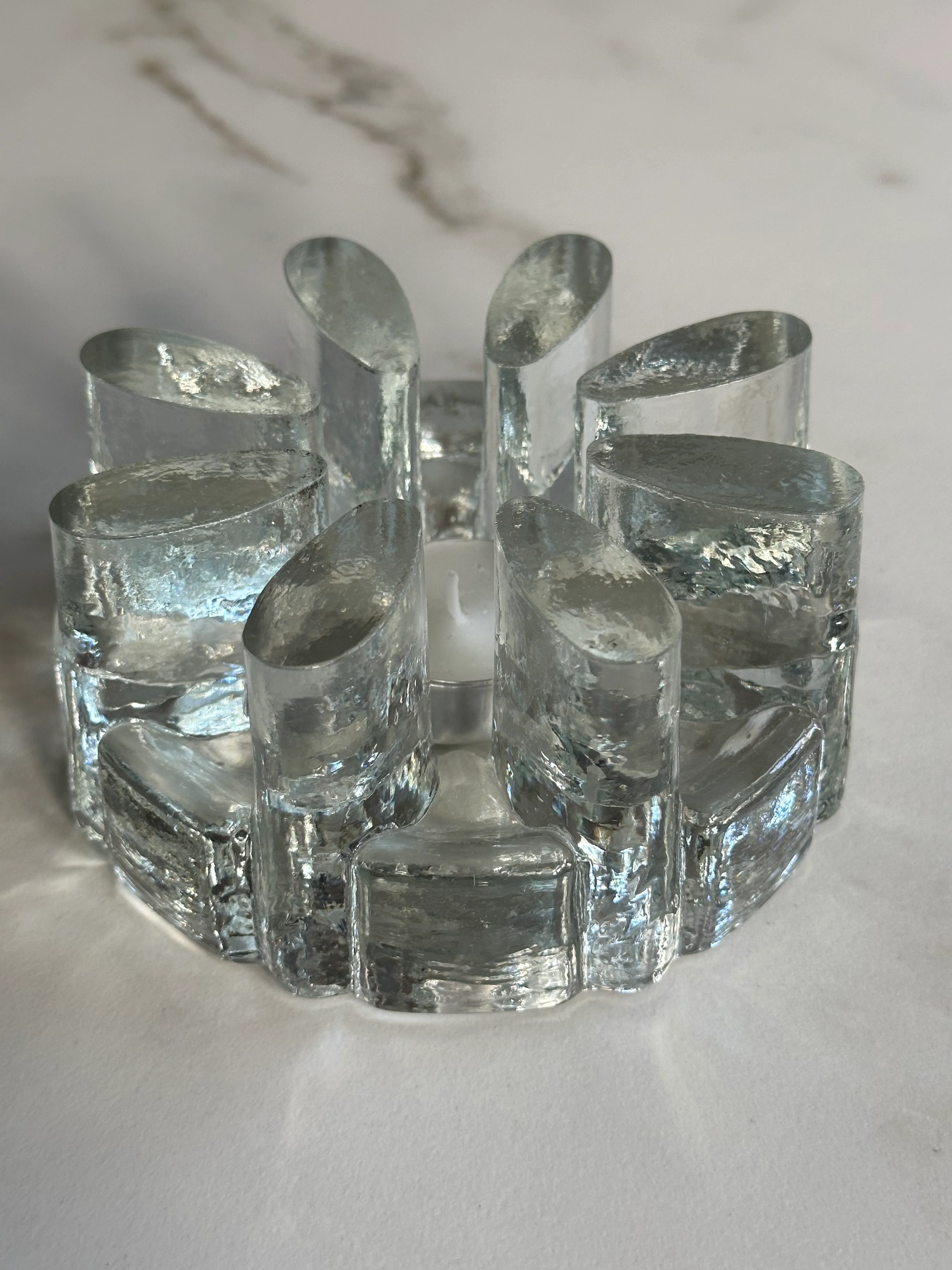 Vintage ice glass waxinelichthouder / rechaud – Georgshütte stijl