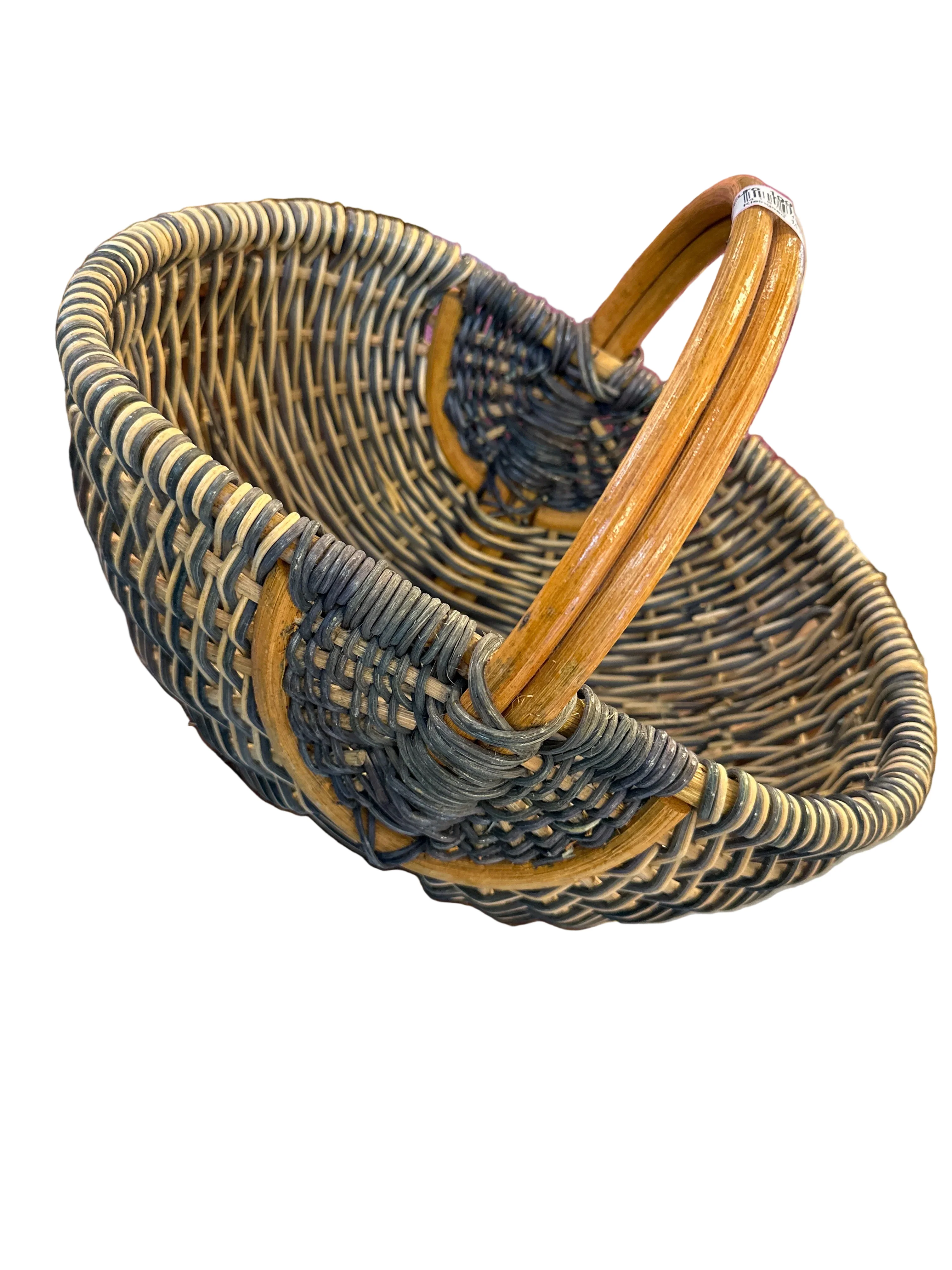 Vintage prachtige Rotan Mand met Houten Hengsels | Riviera Style Opbergmand