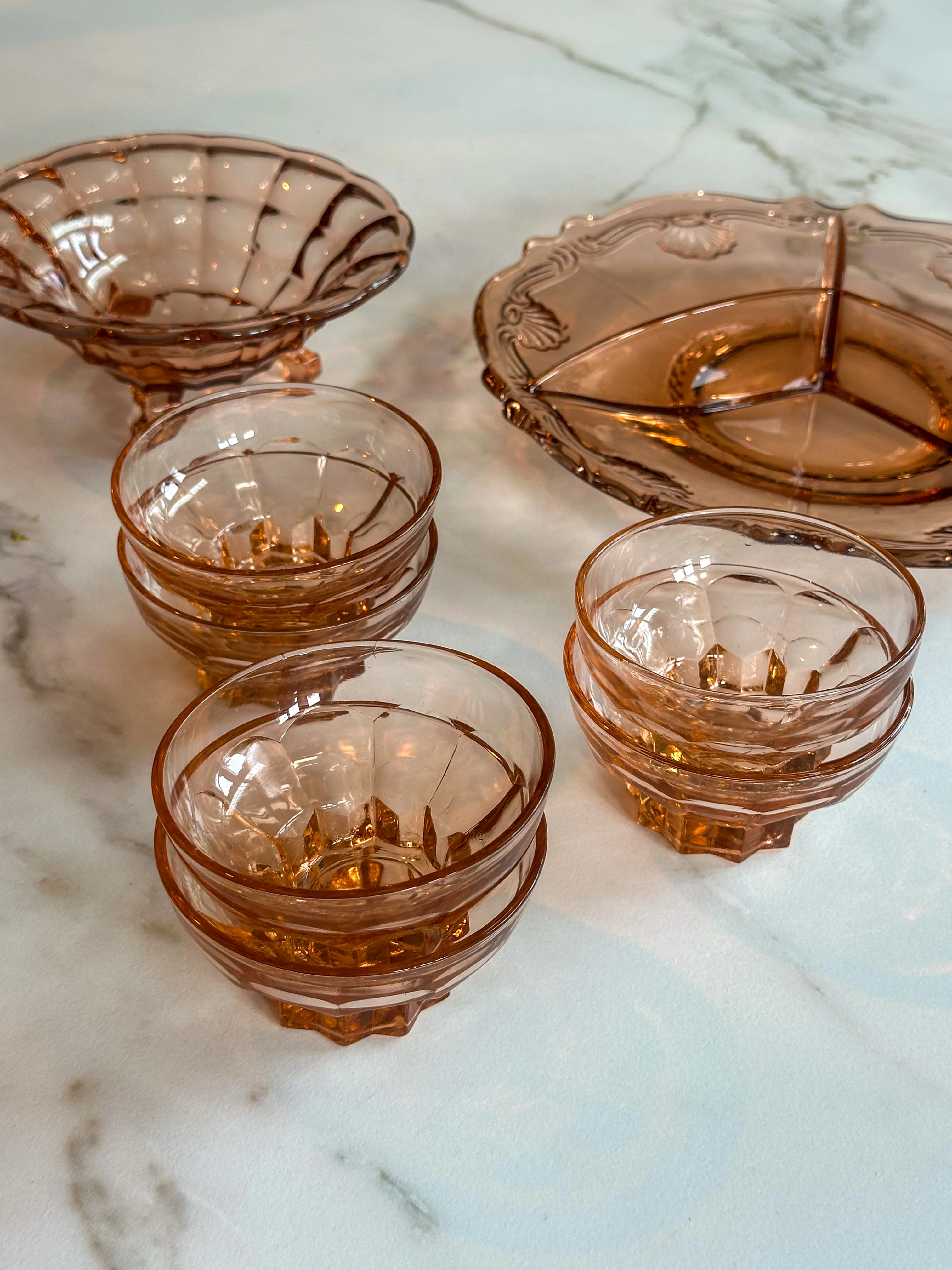 Vintage Rosaline Glazen Borrelbakjes - Art deco stijl – Set van 2 - Image 3