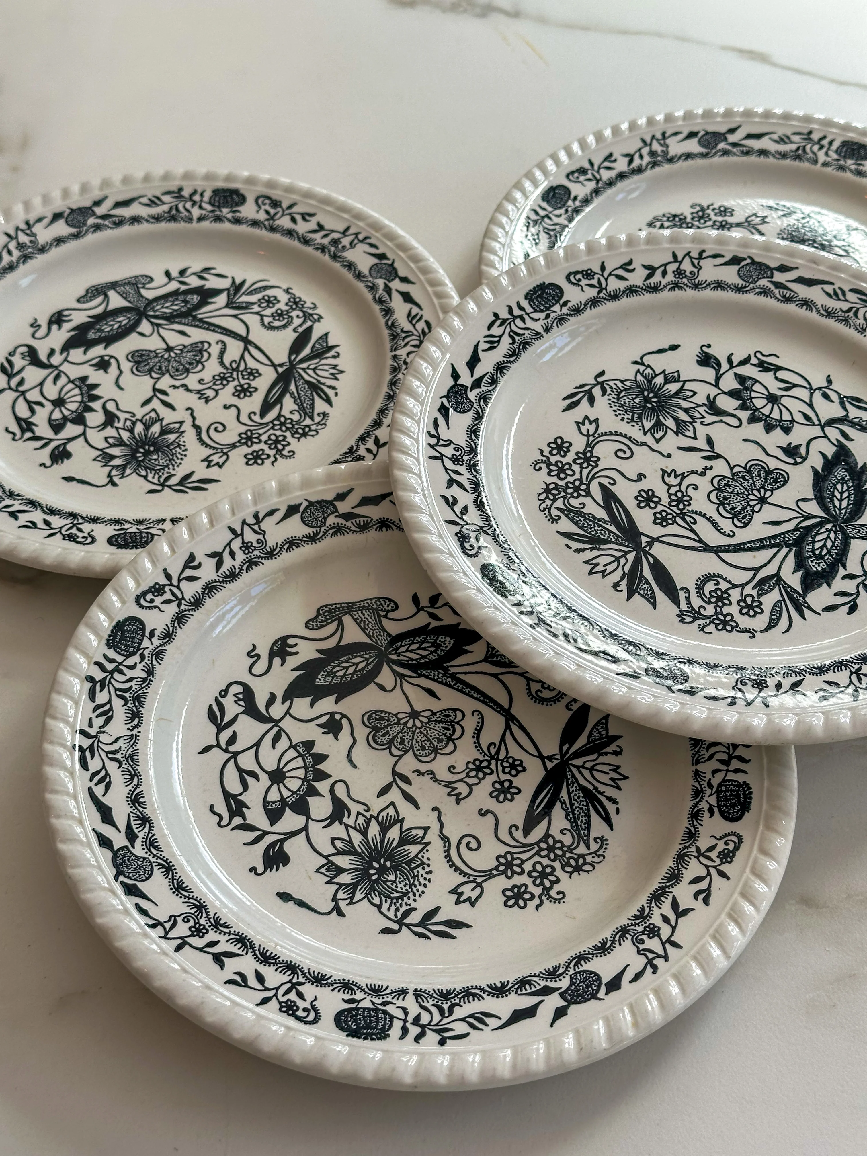 Vintage Sarreguemines stijl bordjes set van 4 – zwart wit Frans servies - Image 2