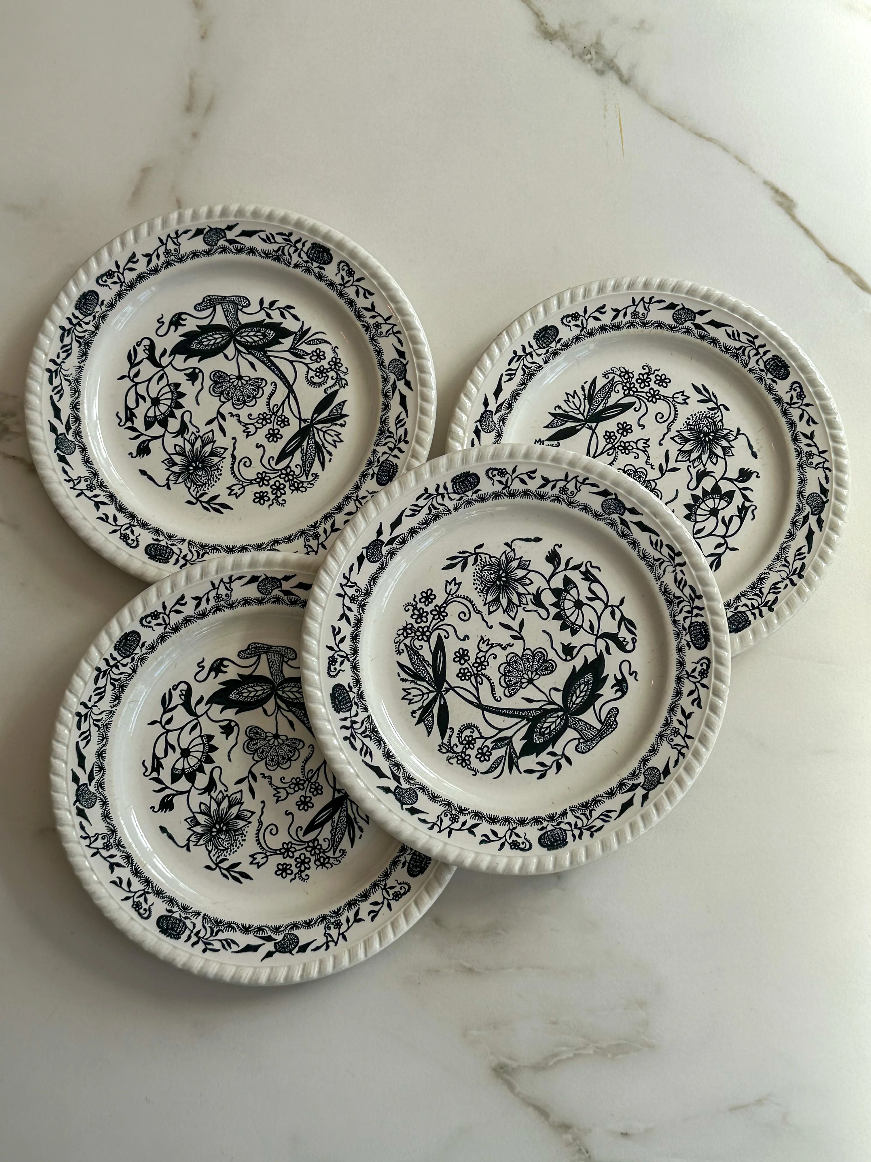Vintage Sarreguemines stijl bordjes set van 4 – zwart wit Frans servies - Image 3