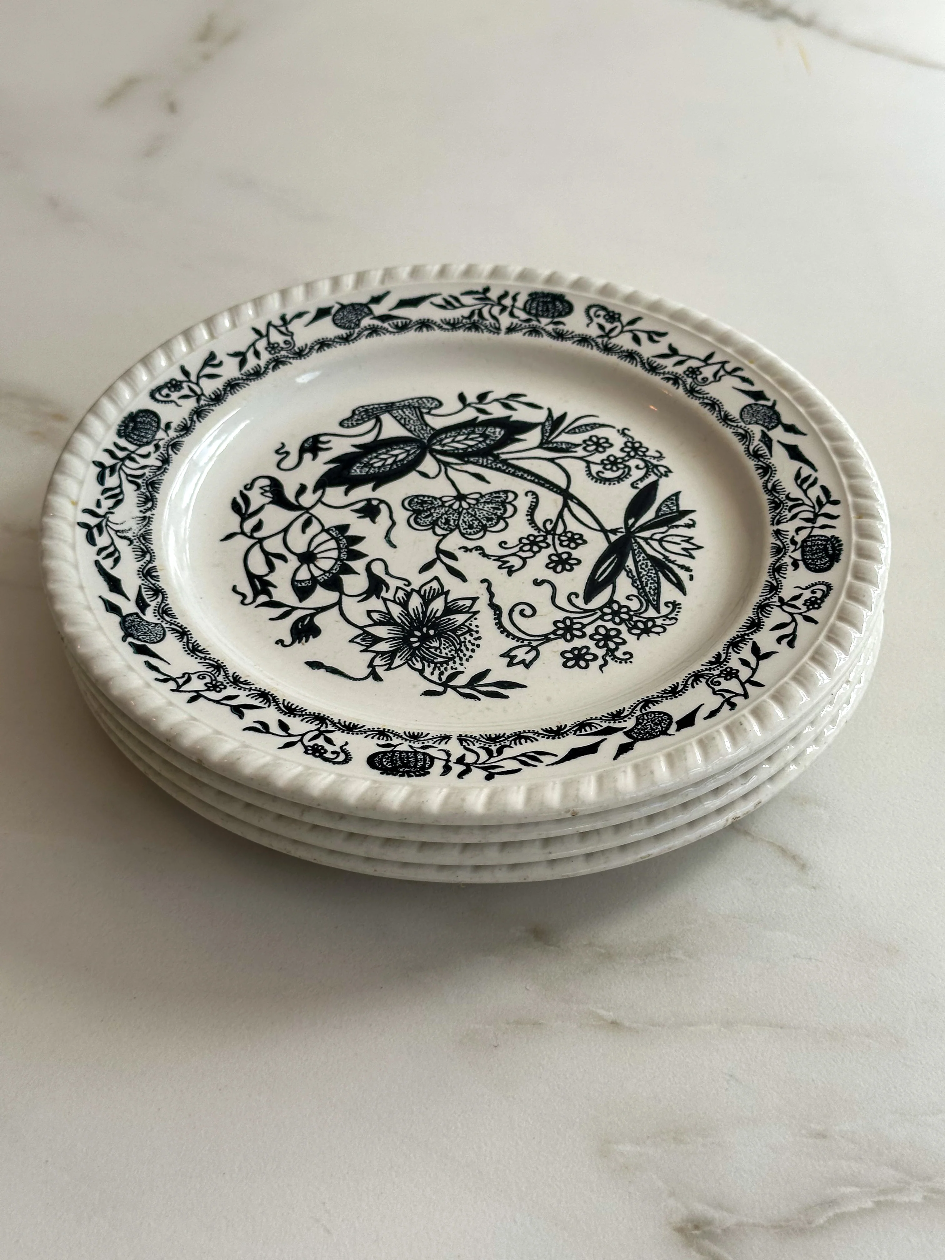 Vintage Sarreguemines stijl bordjes set van 4 – zwart wit Frans servies - Image 4