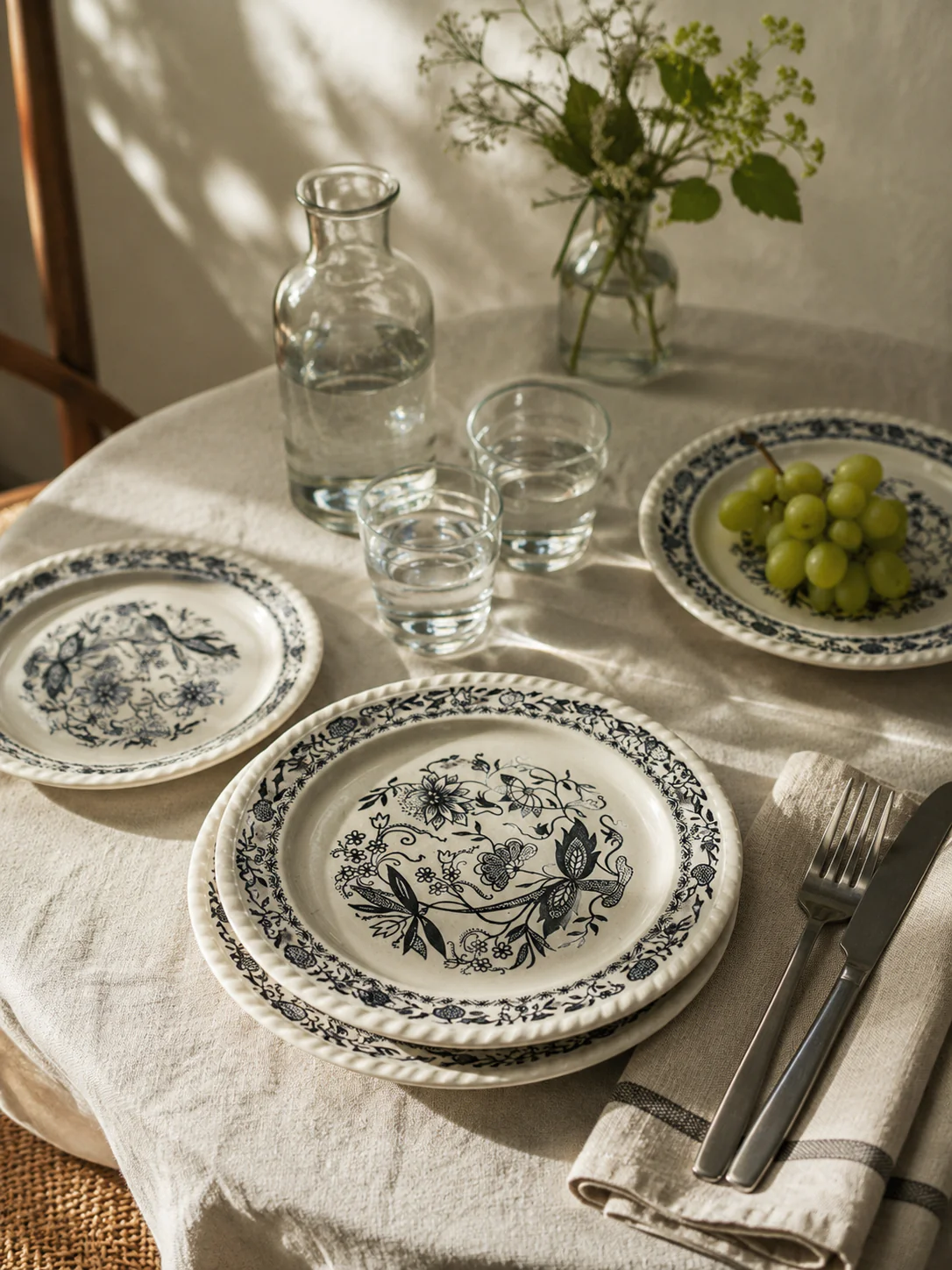 Vintage Sarreguemines stijl bordjes set van 4 – zwart wit Frans servies - Image 6