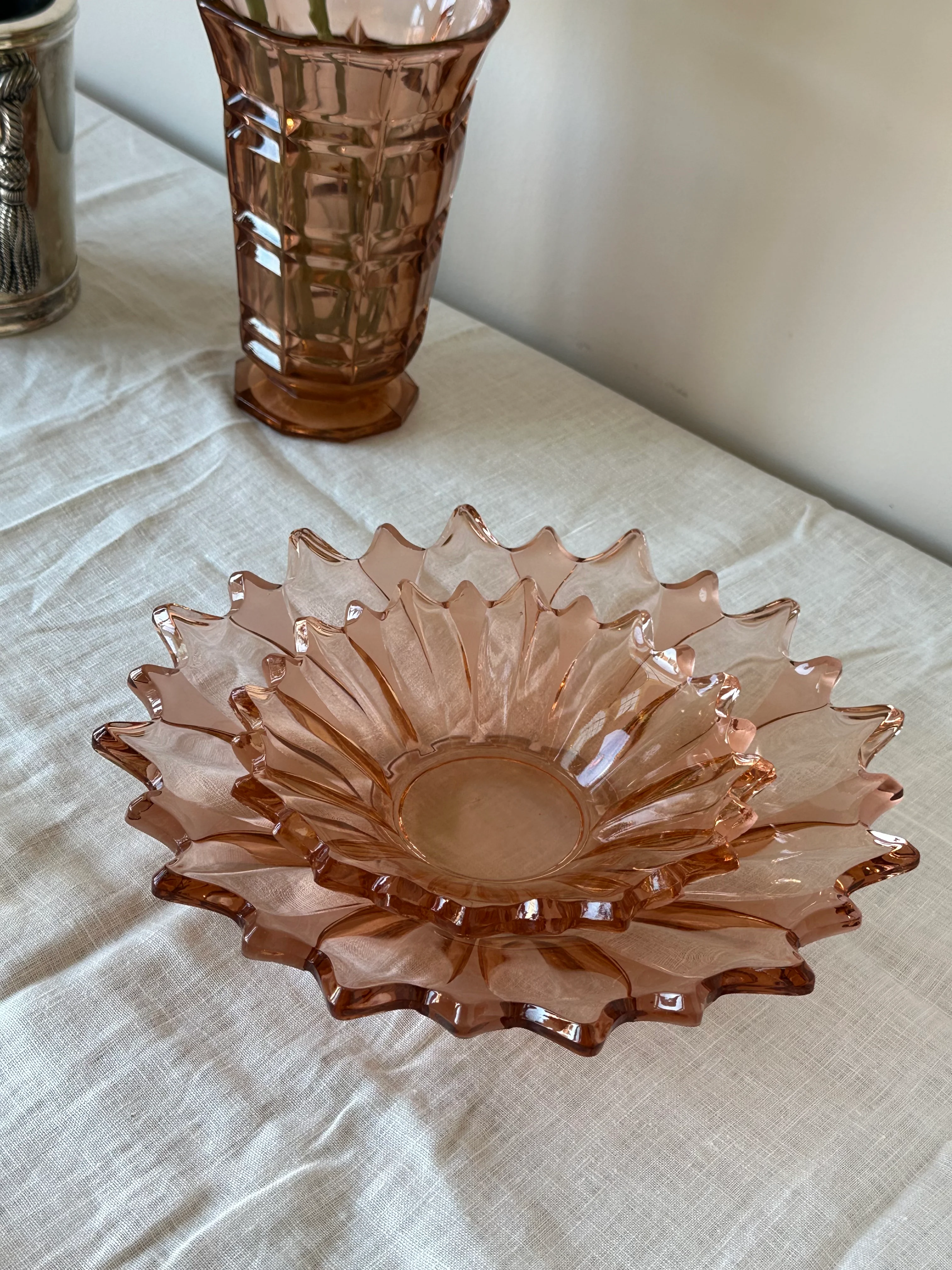 Vintage schalen set Rosaline glas - Image 5
