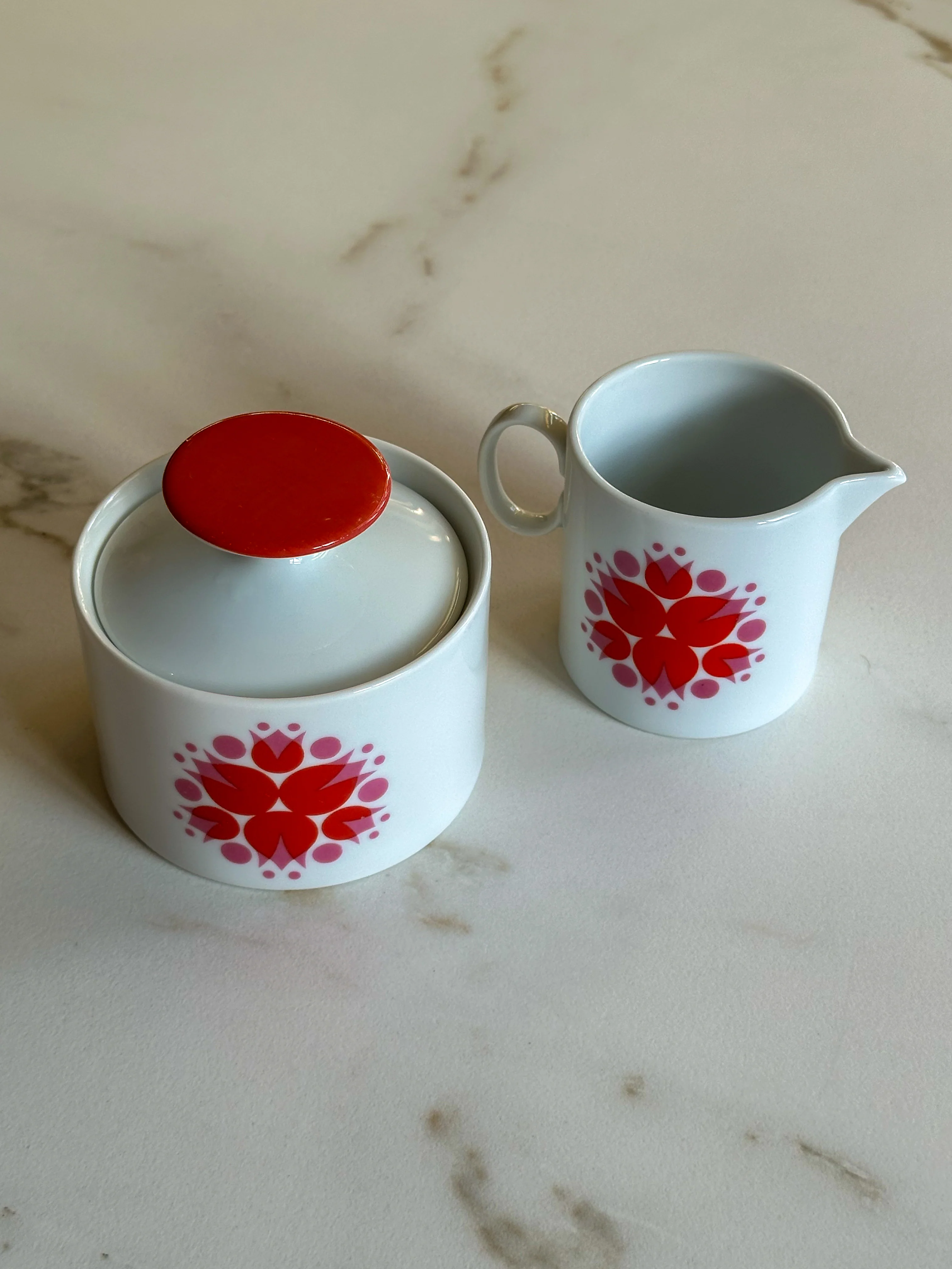 Vintage Thomas Germany suikerpot & creamer set – Pinwheel Medaillon – jaren 60/70 porselein